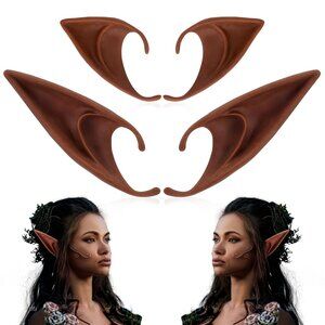 FRESHME Renaissance 2 Pairs Brown Elf Ears - Short and Long Fairy Ears Set Silic